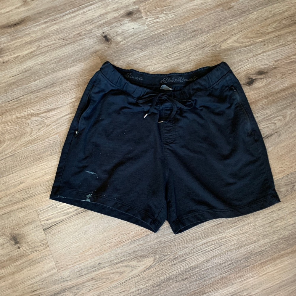 Eddie Bauer Men XL Black Sleepwear Lounge Shorts Drawstring Zip Pockets RN157622